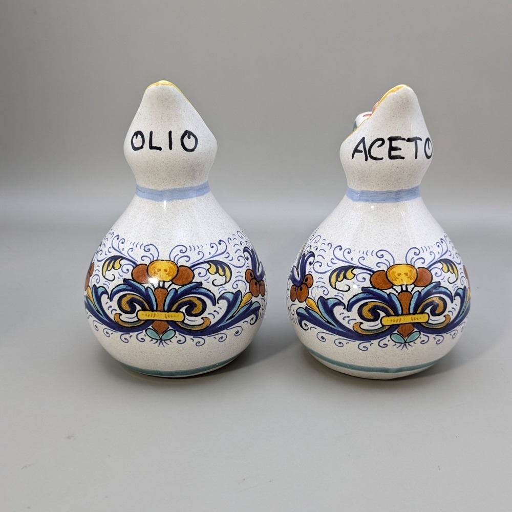 Vintage Ceramiche Deruta Italy Raffaellesco Oil Vinegar Cruet Set Hand Painted - Picture 2 of 13